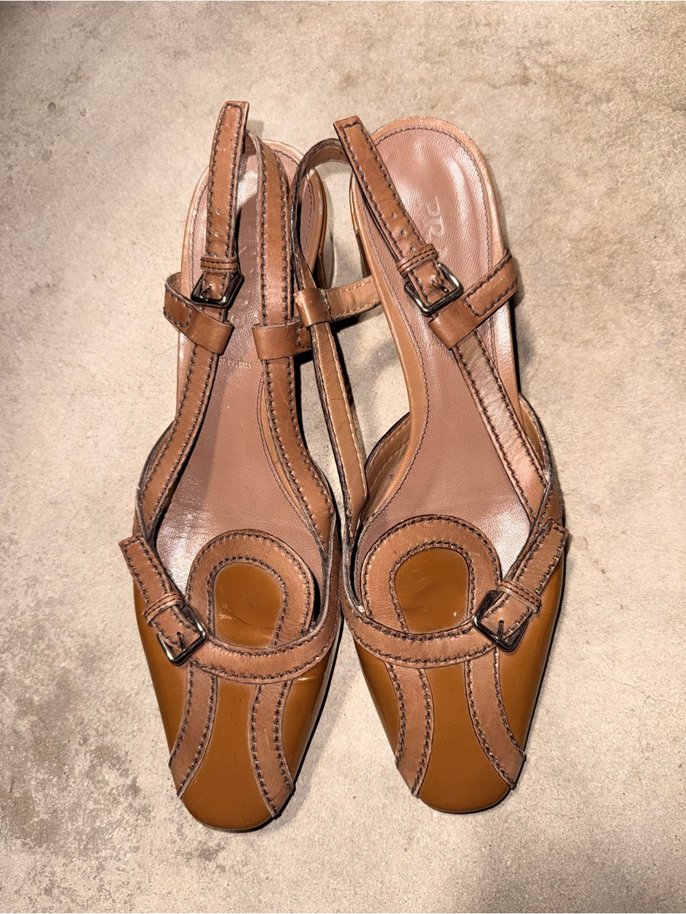 Prada Brown Leather And Patent Slingback Sandals Size 38
